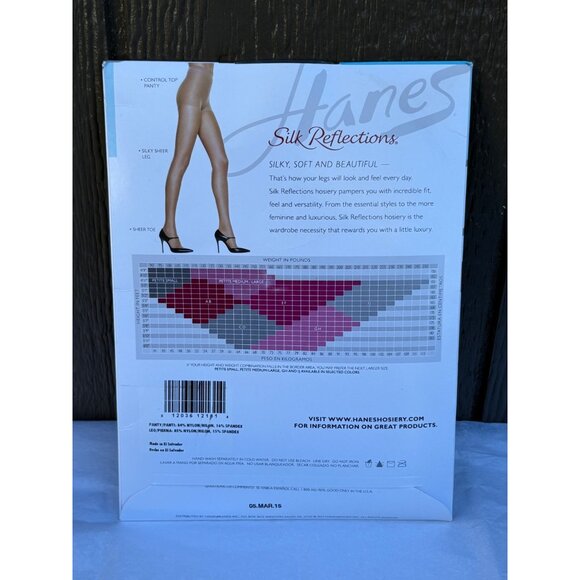 Hanes Silk Reflections Control Top Silky Sheer Toe Pantyhose Size EF Jet - Picture 3 of 4
